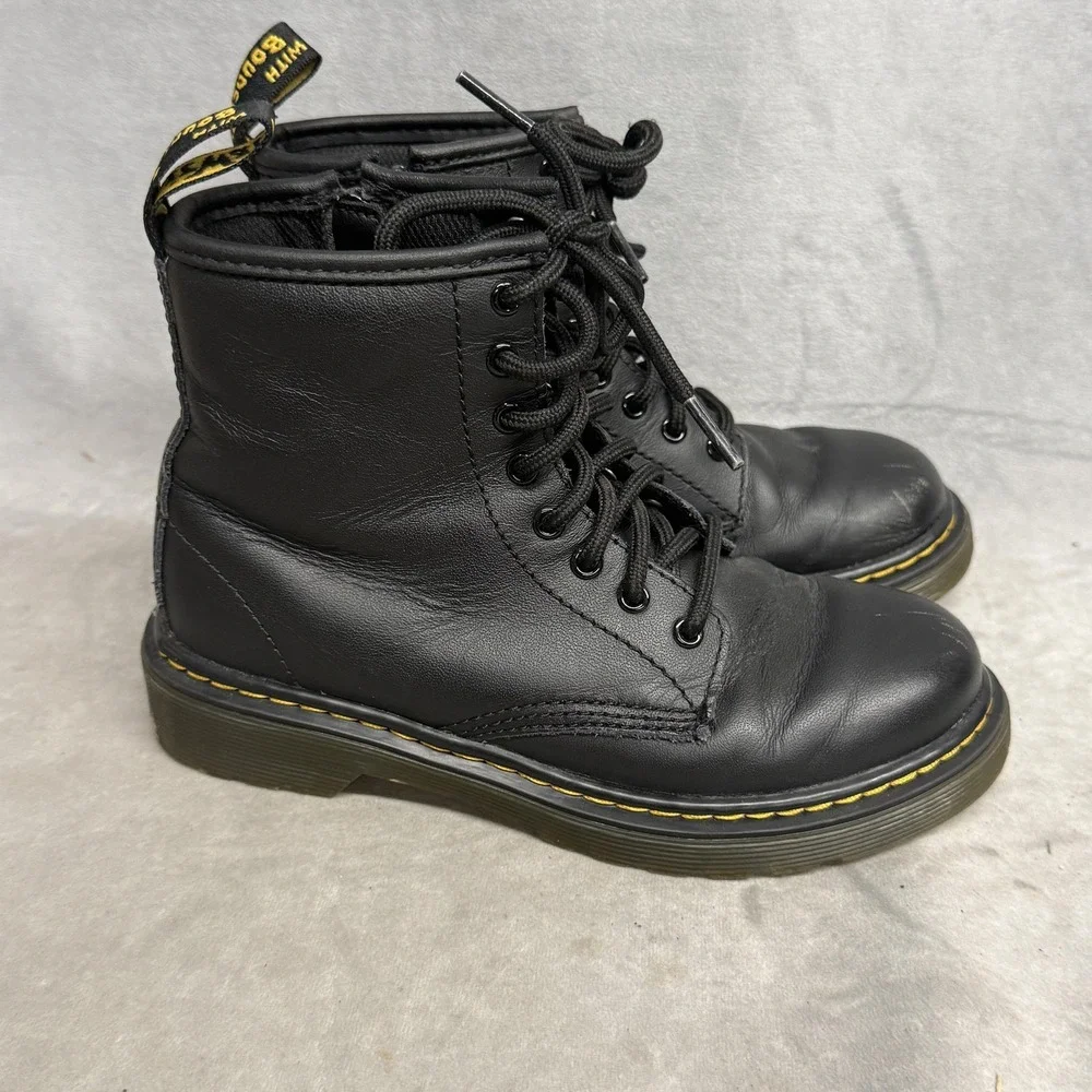 Dr Martens Boots Kids Size 1 Black 1460 J Leather Combat Lace Up Zip Ankle